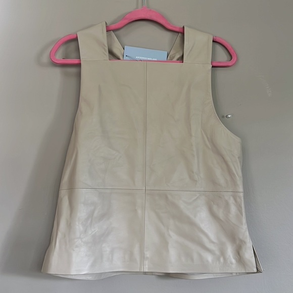 Antonio Melani Tobar Genuine Leather Twist Halter Neck Sleeveless Top. - Picture 3 of 11